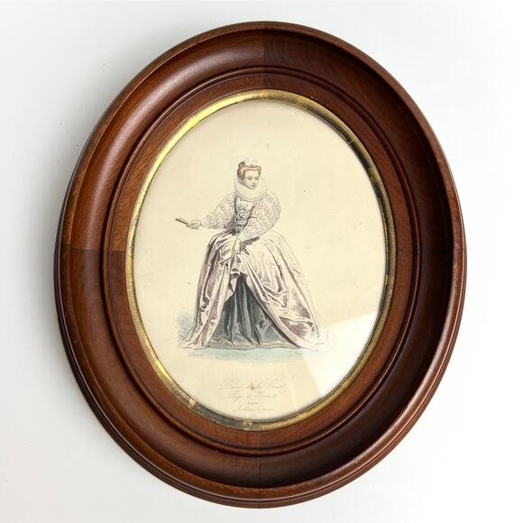 Antique 19th c. Pauquet Court Lady Lithograph | Victorian Wood Oval Frame Art - Picture 1 of 10